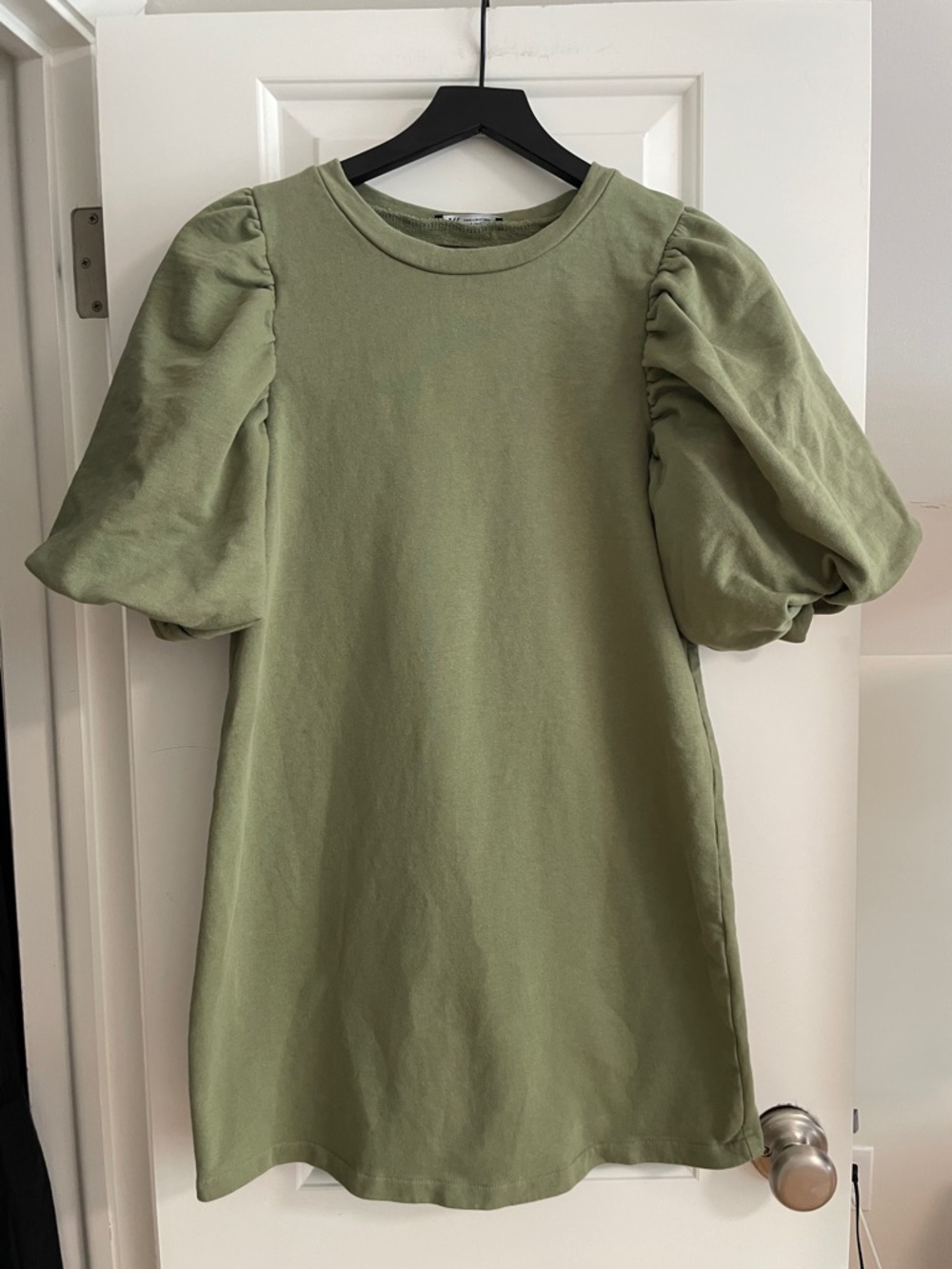Zara Olive Green Puff Sleeve Midi Dress